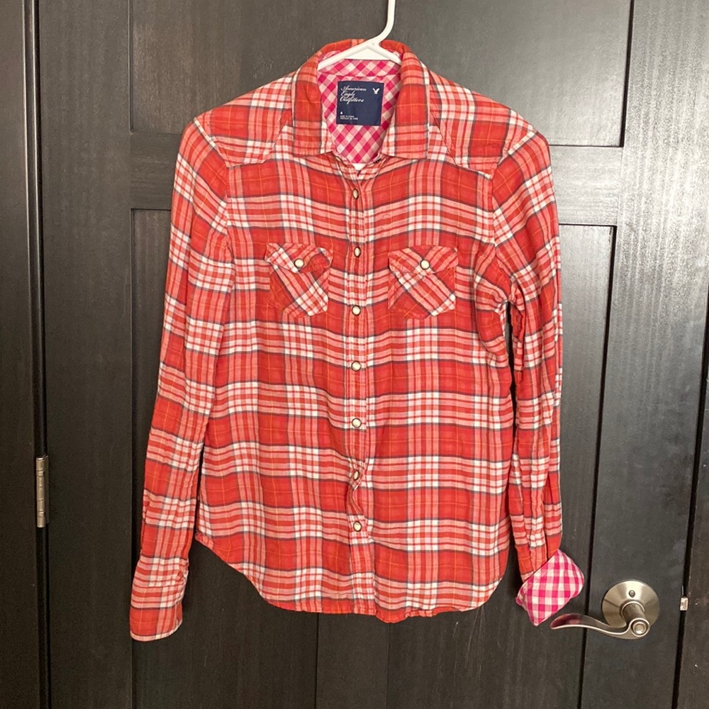 AE Plaid long-sleeve Red Shirt